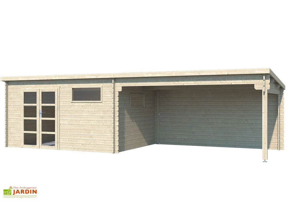 Abri De Jardin + Auvent En Bois D’épicéa Brut 22,9 M² 4 Abri De Jardin + Auvent En Bois D’épicéa Brut 22,9 M² – Image 2