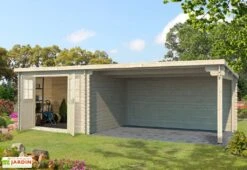 Abri De Jardin + Auvent En Bois D’Epicéa Brut 21 M²