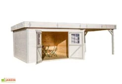 Abri De Jardin En Bois 28 Mm Toit Plat + Auvent (409x710x205cm)