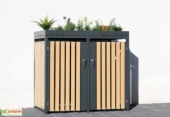 Cache Poubelle Extérieur Double Acier Imitation Bois – 2x 240 Litres