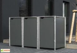 Cache-poubelle Triple En Acier Et Composite Aluminium 181 X 63 X 115 Cm -Solid || Axi || EXIT TOYS Soldes Boutique abri poubelle triple acier aluminium gris