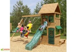 KidKraft Aire De Jeux En Bois Windale Avec Toboggan, Balançoires Et Cabane -Solid || Axi || EXIT TOYS Soldes Boutique aire de jeux bois cedre toboggan balancoire cabane escalade 3