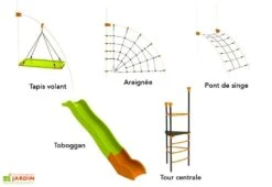 Aire De Jeux EVO-Zeny Avec 5 Agrès -Solid || Axi || EXIT TOYS Soldes Boutique aire de jeux evo zeny pont araignee hamac 2