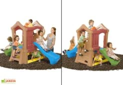 Step2 Aire De Jeux Pour Enfants Play Up : 2 Toboggans + Mur D'Escalade -Solid || Axi || EXIT TOYS Soldes Boutique aire jeu enfants cabane play up double slide climber deux toboggans plateforme