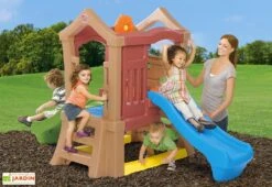 Step2 Aire De Jeux Pour Enfants Play Up : 2 Toboggans + Mur D'Escalade -Solid || Axi || EXIT TOYS Soldes Boutique aire jeu enfants cabane play up double slide climber deux toboggans plateforme 3