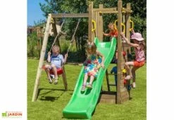 Aire De Jeux Funny 3 : Toboggan + Balançoire + Bac à Sable + Escalade -Solid || Axi || EXIT TOYS Soldes Boutique aire jeux bois autoclave funny3 fungoo toboggan balancoire