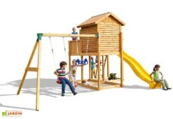 Aire De Jeux Move MySide : Cabane + Toboggan + Portique Balançoires -Solid || Axi || EXIT TOYS Soldes Boutique aire jeux bois fungoo move myside toboggan portique cabane 8