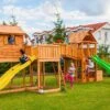 Aire De Jeux En Bois De Pin Traité Cabane + 2 Toboggans Sized Plaza -Solid || Axi || EXIT TOYS Soldes Boutique aire jeux bois pin traite cabane 2toboggans sized plaza