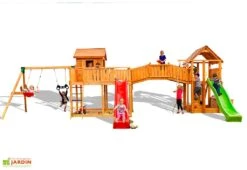 Aire De Jeux En Bois De Pin Traité Portique + 2 Toboggans Smile Farm