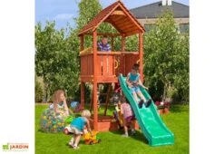 Aire De Jeux En Bois De Pin Traité Avec Toboggan Fungoo Joy