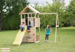 Aire De Jeux En Bois Brut Avec Portique Balançoire Et Toboggan - 7,5 M²