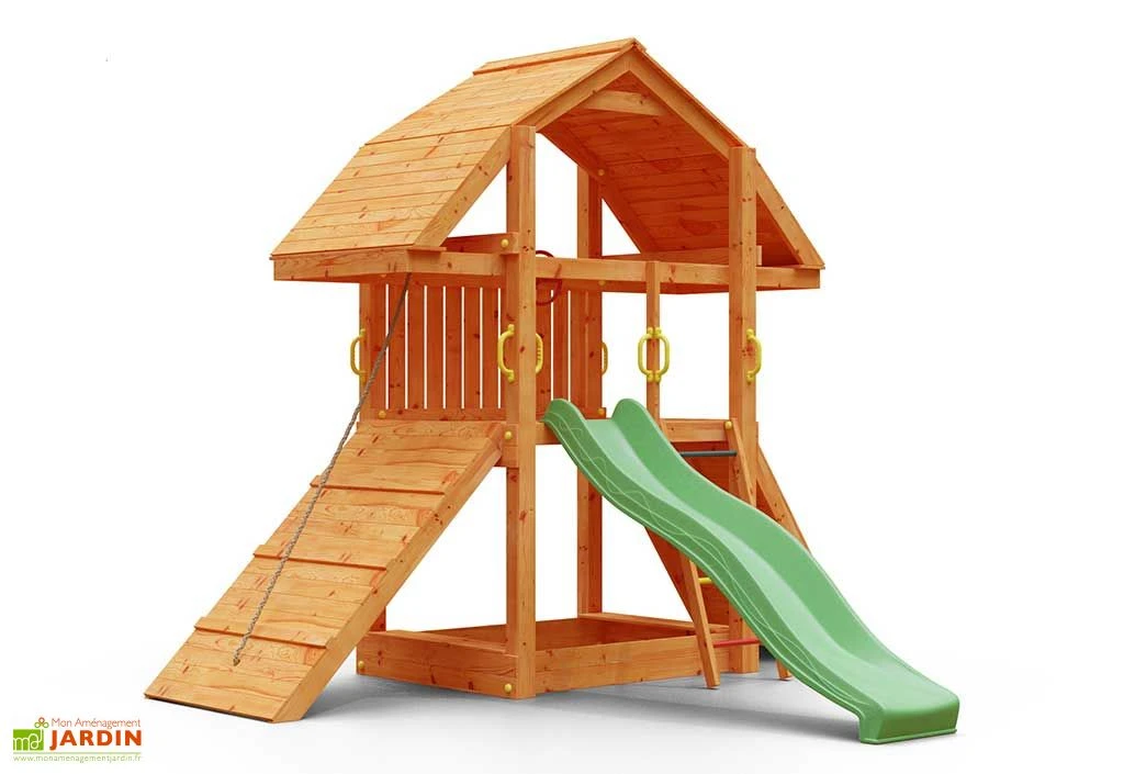 Aire De Jeux En Bois De Pin Traité Toboggan Et Mur D’Escalade Buffalo 4 Aire De Jeux En Bois De Pin Traité Toboggan Et Mur D’Escalade Buffalo – Image 2