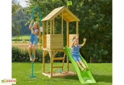 Aire De Jeux En Bois Avec Barre De Pompier Et Toboggan - Treehouse