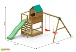 Aire De Jeux Avec Portique En Bois De Pin Traité 2 Balançoires Jarcas -Solid || Axi || EXIT TOYS Soldes Boutique aire jeux portique bois pin traite 2balancoires jarcas