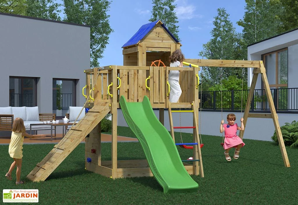 Aire De Jeux Avec Portique En Bois De Pin Traité Fungoo Treehouse 3 Aire De Jeux Avec Portique En Bois De Pin Traité Fungoo Treehouse
