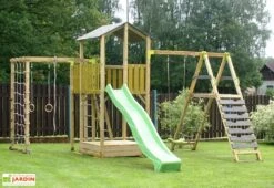 Aire De Jeux Avec Portique En Bois D’épicéa Et Toboggan Dino