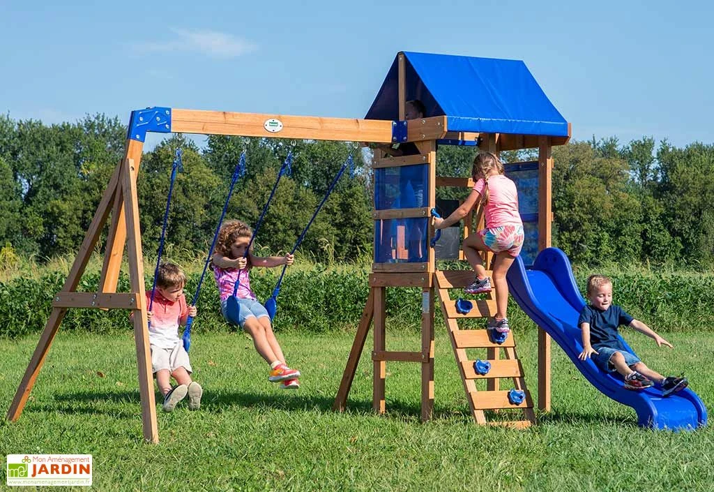 Aire De Jeux Avec Balançoires Et Toboggan En Bois De Cèdre - Aurora 3 Aire De Jeux Avec Balançoires Et Toboggan En Bois De Cèdre - Aurora