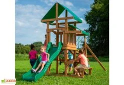 Aire De Jeux Avec Portique Et Toboggan En Bois De Cèdre Belmont -Solid || Axi || EXIT TOYS Soldes Boutique aire jeux portique toboggan bois cedre belmont 2