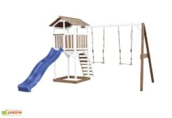 Axi Aire De Jeux En Bois : Toboggan Et Portique 2 Balançoires Beach Tower -Solid || Axi || EXIT TOYS Soldes Boutique beach tower double swing marron blanc bleu 4