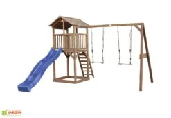 Axi Aire De Jeux En Bois : Toboggan Et Portique 2 Balançoires Beach Tower -Solid || Axi || EXIT TOYS Soldes Boutique beach tower double swing marron bleu 3