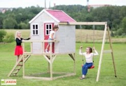 Maisonnette Pour Enfant En Bois Brut Avec Portique Balançoire Zèbre -Solid || Axi || EXIT TOYS Soldes Boutique cabane enfant bois portique balancoire zebre