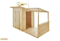 Maisonnette Pour Enfant En Bois Brut Avec Pergola – Santa Barbara -Solid || Axi || EXIT TOYS Soldes Boutique cabane pour enfant avec auvent santa barbara