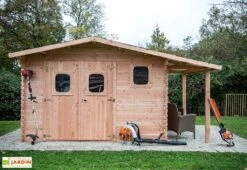 Abri De Jardin En Bois Douglas 28 Mm + Bûcher – 17,20 M² : 3,51 X 4,90 M