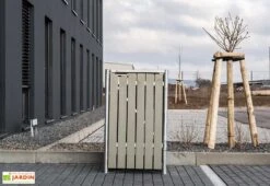 Cache-poubelle Simple En Acier Et Bois De Pin Traité 69 X 80 X 115 Cm -Solid || Axi || EXIT TOYS Soldes Boutique cache poubelle acier pin gris 1