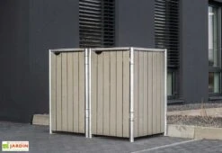 Cache-poubelle Double En Acier Et Bois De Pin Traité 139 X 80 X 115 Cm -Solid || Axi || EXIT TOYS Soldes Boutique cache poubelle double acier bois hide gris 1