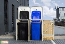 Cache-poubelle Double En Acier Et Bois De Pin Traité 139 X 80 X 115 Cm -Solid || Axi || EXIT TOYS Soldes Boutique cache poubelle double acier bois hide ouvert 1