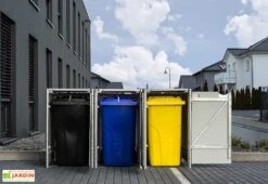 Cache-poubelle Triple En Acier Et Composite Aluminium 209 X 80 X 115 Cm -Solid || Axi || EXIT TOYS Soldes Boutique cache poubelle triple acier aluminium ouvert 1