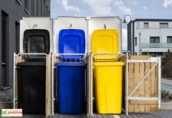 Cache-poubelle Triple En Acier Et Bois De Pin Traité 209 X 80 X 115 Cm -Solid || Axi || EXIT TOYS Soldes Boutique cache poubelle triple acier bois ouvert