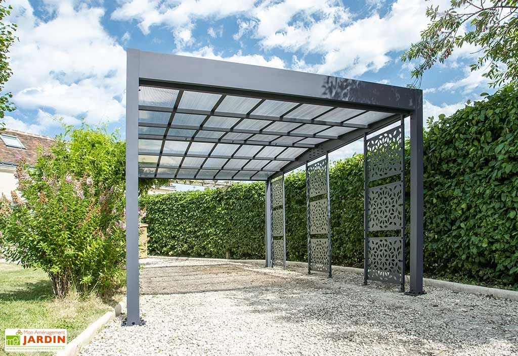 Carport En Aluminium Et Polycarbonate + 3 Brise-Vues Libeccio 16 M² 3 Carport En Aluminium Et Polycarbonate + 3 Brise-Vues Libeccio 16 M²