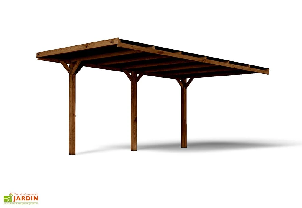 Carport Adossé En Bois De Pin Traité Avec Couverture Polycarbonate – 16,4 M² 4 Carport Adossé En Bois De Pin Traité Avec Couverture Polycarbonate – 16,4 M² – Image 2