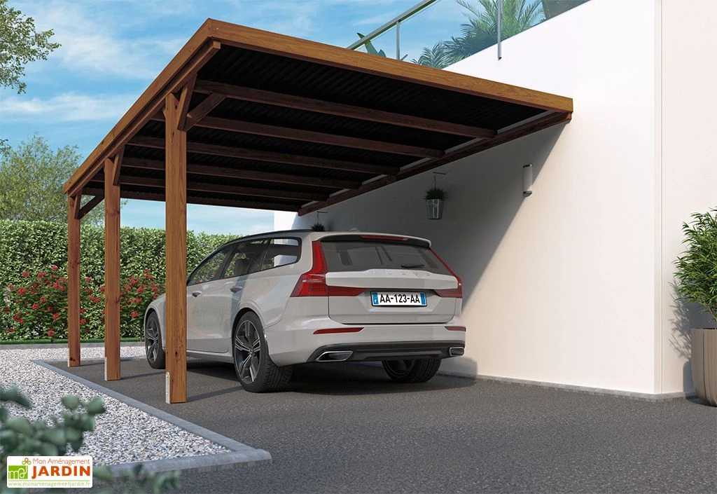 Carport Adossé En Bois De Pin Traité Avec Couverture Polycarbonate – 16,4 M² 3 Carport Adossé En Bois De Pin Traité Avec Couverture Polycarbonate – 16,4 M²
