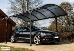 Carport Design Aluminium Toit Rond Polycarbonate 4,85 X 3 M Vis. Inox