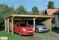 Carport Double En Bois De Pin Traité Et Toit Acier Galvanisé – 30,87 M²