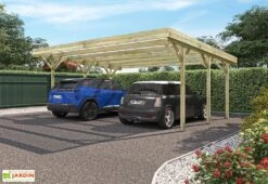 Carport Double En Bois De Pin Traité Avec Couverture En PVC Jean - 30,9 M²