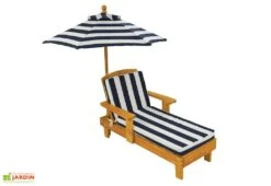 KidKraft Chaise Longue En Bois Pour Enfant Avec Coussin Et Parasol Bleu Marine