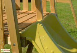 Aire De Jeux En Bois Brut Avec Portique Balançoire Et Toboggan - 7,5 M² -Solid || Axi || EXIT TOYS Soldes Boutique detail toboggan jaune tour jeux bois