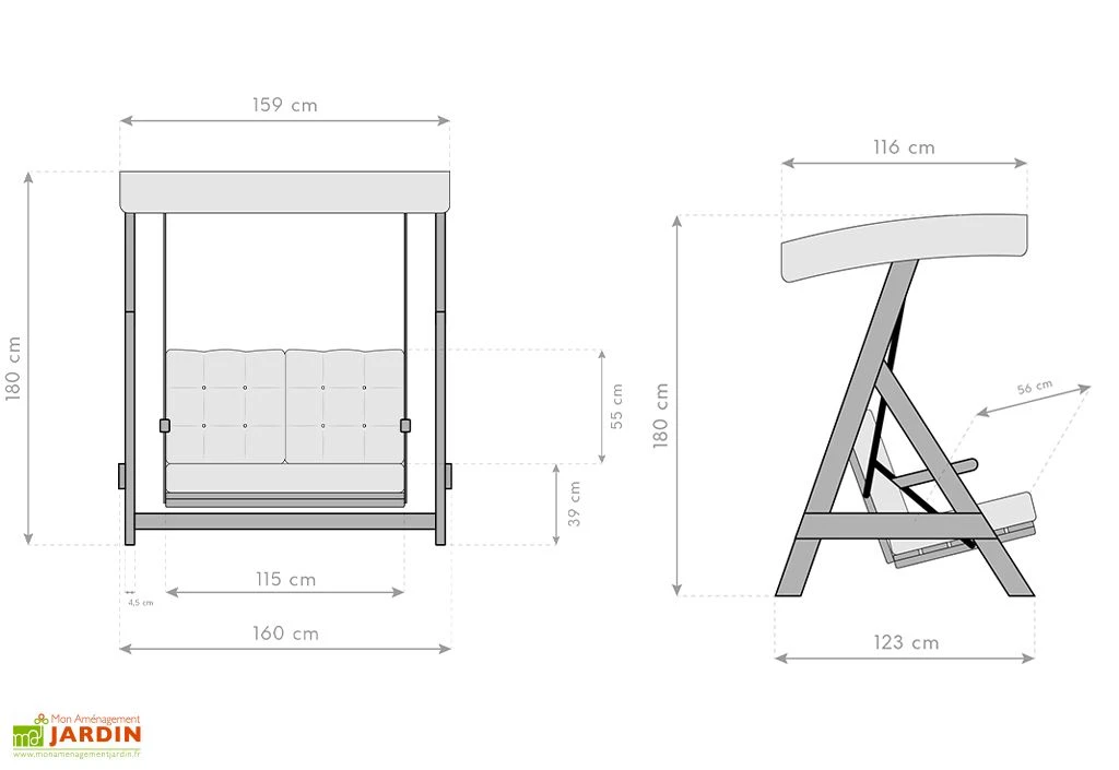Balancelle De Jardin 2 Personnes - Bois Imprégné – Paris 1700 5 Balancelle De Jardin 2 Personnes - Bois Imprégné – Paris 1700 – Image 3