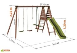Portique En Bois Traité 5 Enfants Avec Toboggan + 3 Agrès – Violette -Solid || Axi || EXIT TOYS Soldes Boutique dimensions portique violette 1