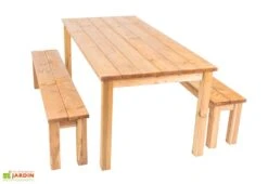 Table De Jardin En Bois Autoclave 200 Cm + 2 Bancs – Daugavpils -Solid || Axi || EXIT TOYS Soldes Boutique ensemble jardin table bancs bois ekju 253654
