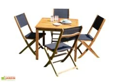 Salon De Jardin Carré 4 Places En Bois D'acacia