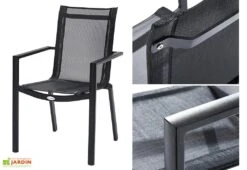 Salon De Jardin HPL Star Noir : Table Extensible Alu + 6 Fauteuils -Solid || Axi || EXIT TOYS Soldes Boutique fauteuil aluminium textilene salon de jardin 6 10 personnes hpl