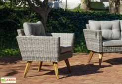 Hevea Salon De Jardin En Bois D’acacia Et Résine Tressée Meridien – 5 Places -Solid || Axi || EXIT TOYS Soldes Boutique fauteuils de salon de jardin resine tressee