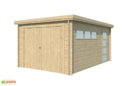 Garage En Bois D’Épicéa Toit Plat Bac Acier 16 M²