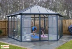 Jardin D’Hiver GARDA Gris Anthracite 5,95 X 5,17 X 3,32 M -Solid || Axi || EXIT TOYS Soldes Boutique jardin hiver ferme gazebo hexagonal garda gris anthracite 597x517x332cm 4