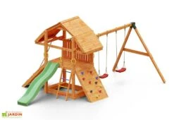 Aire De Jeux En Bois De Pin Traité Portique Balançoires Buffalo