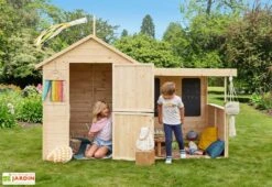 Cabane En Bois Pour Enfant Avec Auvent 2,52 X 1,27 M – Sarah -Solid || Axi || EXIT TOYS Soldes Boutique maison bois enfant auvent tableaux sarah